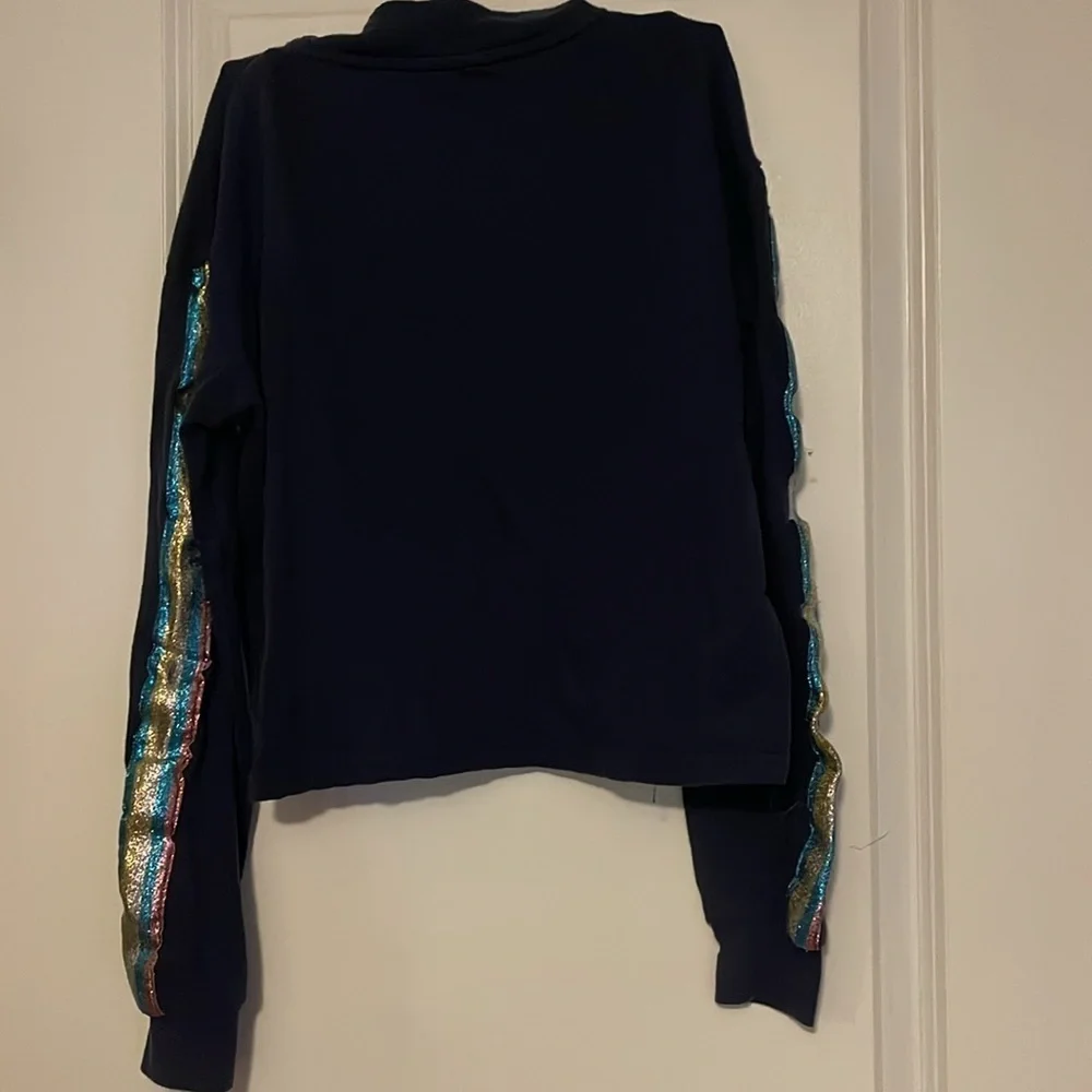 Disney Stitch Blue Rainbow Sparkle Quarter Zip Sweatshirt